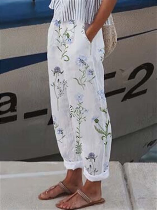 twbuwo1683787612691-1 Women's Wide Leg Pants Trousers Faux Linen White Light Green Pink Casual Holiday Weekend Side Pockets Full Length Comfort Floral S M L XL XXL