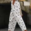 Women's Pants Trousers Faux Linen Black White Dark Gray Fashion Casual Weekend Side Pockets Full Length Comfort Polka Dot S M L XL XXL