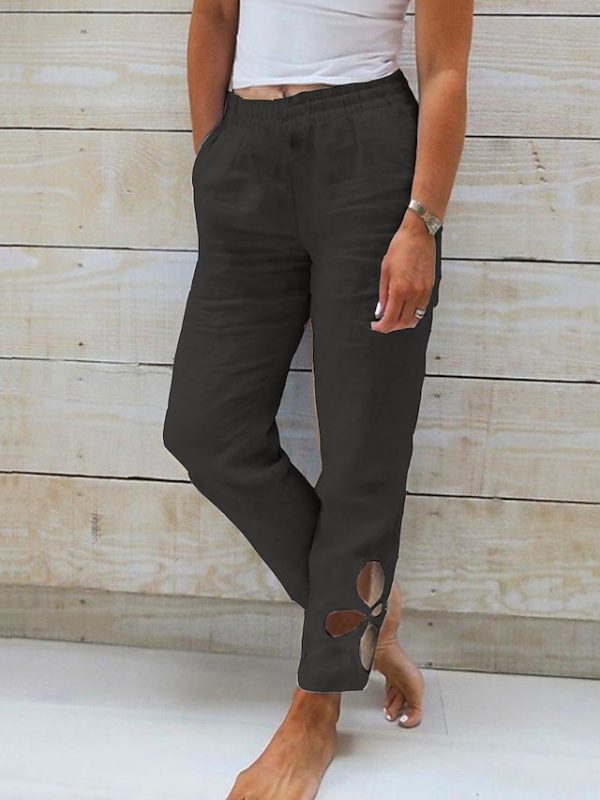 Women's Pants Trousers Faux Linen Black White Blue Fashion Casual Weekend Side Pockets Full Length Comfort Plain S M L XL 2XL