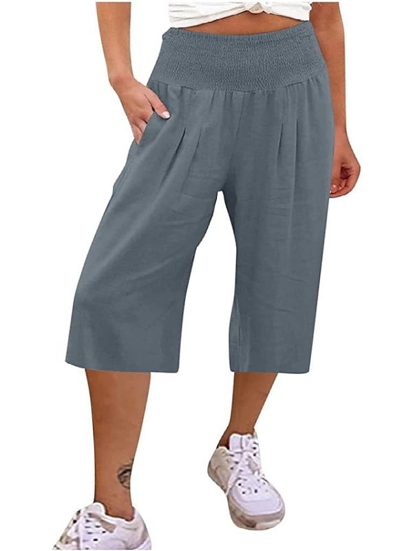 Women's Wide Leg Pants Trousers Capri shorts Cotton And Linen Black White Navy Blue Fashion Casual Daily Side Pockets Baggy Calf-Length Comfort Plain S M L XL 2XL