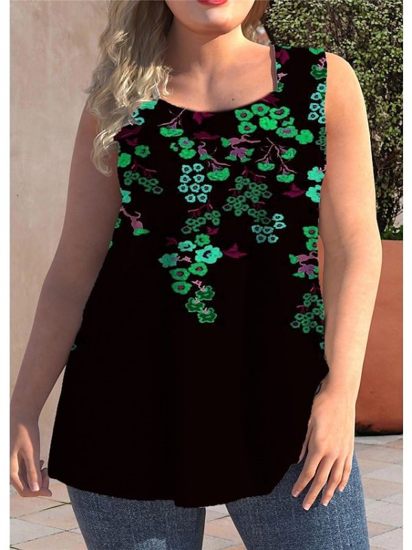 wulsla1656482398649-1 Women's Plus Size Tops Tank Top Floral Print Sleeveless Strap Streetwear Preppy Daily Going out Polyester Spring Summer Green Blue