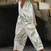 Women's Pants Trousers Faux Linen Blue Green Light Blue Casual Holiday Weekend Side Pockets Full Length Comfort Leaf S M L XL XXL