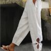 Women's Pants Trousers Faux Linen White Yellow Blue Fashion Casual Weekend Side Pockets Full Length Comfort Plain S M L XL 2XL