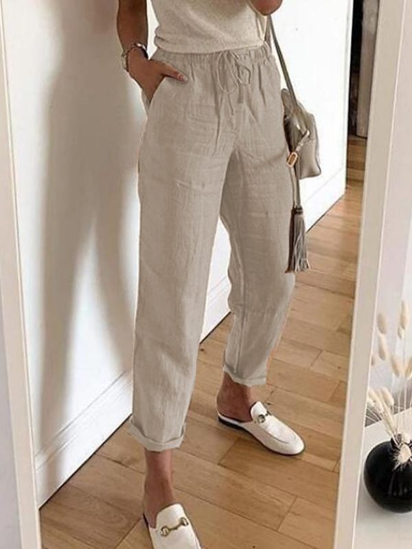 Casual Polyester Cotton Plain Pants