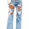 Women's Jeans Wide Leg Distressed Jeans Denim Blue Fashion Casual Weekend Wide Leg Cut Out Micro-elastic Full Length Comfort Plain S M L XL