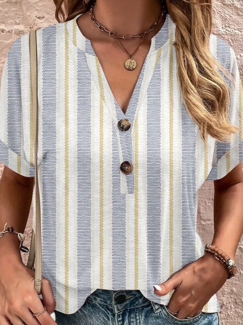 Chic Striped Print Short Sleeve Top